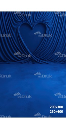 Tło fotograficzne z sercem z drapowanego materiału w kolorze głębokiego niebieskiego | 3747